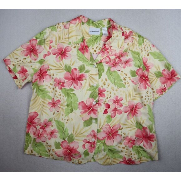 ALFRED DUNNER - WOMENS YELLOW FLORAL PRINT SHORT SLEEVE BUTTON-UP TOP - SIZE 14 - Picture 3 of 6